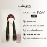Tóc Kẹp Phím Thật NAKIQUEEN Set 3 Dải Đen Tự Nhiên 60cm (Ngang Hông)