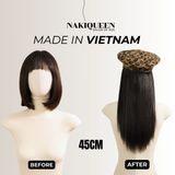Tóc Kẹp Phím Thật NAKIQUEEN Set 9 Dải Đen Tự Nhiên 45cm (Ngang Eo)