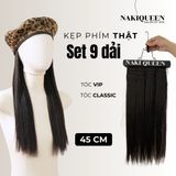 Tóc Kẹp Phím Thật NAKIQUEEN Set 9 Dải Đen Tự Nhiên 45cm (Ngang Eo)