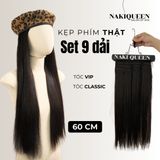Tóc Kẹp Phím Thật NAKIQUEEN Set 9 Dải Đen Tự Nhiên Thẳng 60cm (Ngang hông)
