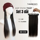 Tóc Kẹp Phím Thật NAKIQUEEN Set 3 Dải Đen Tự Nhiên 60cm (Ngang Hông)