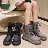Giày boot nữ MWC - 9113 Giày Boot Nữ Cổ Cao Phối Dây Kéo,Đính Nơ Cách Điệu Boot Da Siêu Êm Chân Hot Trend