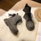 Giày boot nữ MWC - 9113 Giày Boot Nữ Cổ Cao Phối Dây Kéo,Đính Nơ Cách Điệu Boot Da Siêu Êm Chân Hot Trend