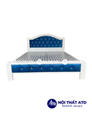 Giường sắt hộp 5x10 trắng xanh