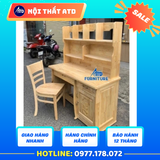 Bàn học gỗ thông có kệ màu gỗ đậm
