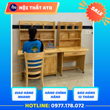 Bàn học gỗ thông có kệ màu gỗ đậm