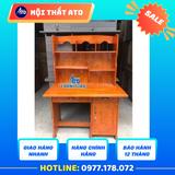 Bàn học gỗ thông có kệ màu gỗ đậm