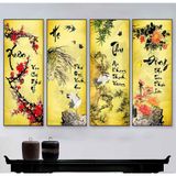 Bộ 4 Tranh Tứ Quý Tráng Gương Cao Cấp, Decor Trang Trí Phòng Khách Hợp Phong Thủy, Quà Tặng, Tranh Tết May Mắn, Tài Lộc