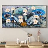 Tranh canvas treo tường hoa sen trắng khổ ngang 100 x 50cm Treo Phòng Decor Tường Phòng Khách