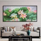 Tranh Canvas Đầm Hoa Sen Nở Tươi Trang Trí Phòng Khách/Hành Lang Sang Trọng, Nổi Bật nhất, Tranh Trang Trí, Tranh Decor Trang Trí Treo Tường Decor Tường