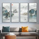 TRANH TRÁNG GƯƠNG VIỆT NHẬT, Tranh Treo Tường, Bộ 4 Tranh Thủy Mặc Decor Trang Trí Phòng Khách, Phòng Ngủ, Phòng Ăn