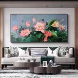 Tranh Canvas Đầm Hoa Sen Nở Tươi Trang Trí Phòng Khách/Hành Lang Sang Trọng, Nổi Bật nhất, Tranh Trang Trí, Tranh Decor Trang Trí Treo Tường Decor Tường