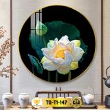 Tranh Tráng Gương Pha Lê Tròn CHÂN THIỆN MỸ, Decor Treo Tường Trang Trí Phòng Hoa Sen TG-T1-147