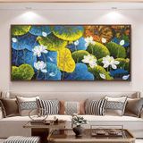 Tranh canvas treo tường hoa sen trắng khổ ngang 100 x 50cm Treo Phòng Decor Tường Phòng Khách