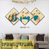 Tranh treo tường hiện đại tráng gương 3D, mẫu cô gái hươu hoa lá LUXE HOME trừu tượng sang trọng đẳng cấp