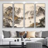 TRANH TRÁNG GƯƠNG VIỆT NHẬT, Tranh Treo Tường, Bộ 4 Tranh Thủy Mặc Decor Trang Trí Phòng Khách, Phòng Ngủ, Phòng Ăn