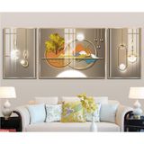 Bộ 3 Tranh Treo Tường Hươu Tài Lộc Tráng Gương Trang Trí Decor Phòng Khách Hợp Phong Thủy, Quà Tặng Tân Gia
