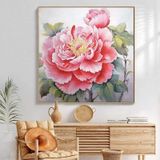 Tranh canvas treo tường hoa peony hồng rực rỡ decor - 70 x 70 cm