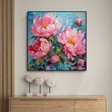 Tranh canvas treo tường hoa peony hồng rực rỡ decor - 70 x 70 cm