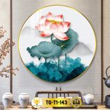Tranh Tráng Gương Pha Lê Tròn CHÂN THIỆN MỸ, Decor Treo Tường Trang Trí Phòng Hoa Sen TG-T1-143