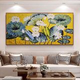 Tranh canvas treo tường hoa sen trắng khổ ngang 100 x 50cm Treo Phòng Decor Tường Phòng Khách