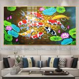 Tranh Tráng Gương Treo Tường "CỬU NGƯ QUẦN HỘI" In UV 5D Cao Cấp