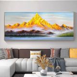 Tranh canvas treo tường phòng khách núi vàng trừu tượng hiện đại khổ ngang 120 x 50 cm Treo Phòng Decor Tường