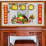 Tranh Decal Dán tường 3d Phòng thờ, bàn thờ mâm ngũ quả đầy đủ (có keo bóc sẵn)