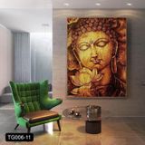 (Tranh Canvas) Tranh Phật nền vân gỗ cổ treo tường decor phòng thờ, bàn đạo trà tĩnh tâm