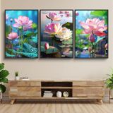 Bộ 3 Tấm Tranh Hoa Sen Tranh Phật Giáo Tráng Gương Tặng Kèm Đinh 3 Chân Không Cần Khoan Đục Tường Phòng Khách Decor Phòng Phòng Khách Decor Phòng