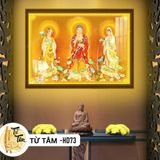 Tranh Tây Phương Tam Thánh Có Đèn Tráng Gương Treo Tường TỪ TÂM-HD73, Tranh Phật Trang Trí Phòng Thờ, Làm Quà Biếu Tặng