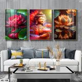 Bộ 3 tranh tráng gương cao cấp. Chủ đề Hoa Sen Phòng Khách Decor Phòng Treo Tường Đồng Decor Tường