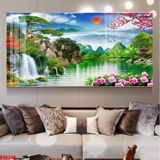 Tranh Treo Tường Phòng Khách - Tranh Tráng Gương Phong Thủy - Sơn Thủy Hữu Tình In UV 5D Cao Cấp