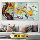 Tranh Decor Treo Tường Tráng Gương Bộ 3 Hoa Sen Cá Chép CHÂN THIỆN MỸ, Quà Khai Trương, Trang Trí Phòng Khách CSC-D3-002