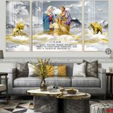 Tranh treo tường - Tranh tráng gương Công Giáo bộ 3 tấm treo phòng thờ, phòng khách