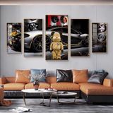 Bộ 5 Bức Tranh Gấu Bearbrick, Tráng Gương Cao Cấp, Luxe Home Tranh Treo Tường Gaming / Robot/ Siêu Anh Hùng