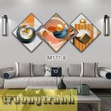Tranh treo tường hiện đại tráng gương 3D, mẫu cô gái hươu hoa lá LUXE HOME trừu tượng sang trọng đẳng cấp