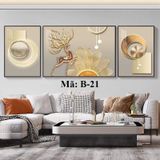 Bộ 3 Tranh Treo Tường Hươu Tài Lộc Tráng Gương Trang Trí Decor Phòng Khách Hợp Phong Thủy, Quà Tặng Tân Gia