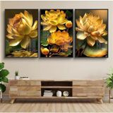 Bộ 3 tranh tráng gương cao cấp. Chủ đề Hoa Sen Phòng Khách Decor Phòng Treo Tường Đồng Decor Tường
