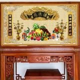 Tranh Decal Dán tường 3d Phòng thờ, bàn thờ mâm ngũ quả đầy đủ (có keo bóc sẵn)