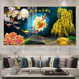 Tranh Tráng Gương Treo Tường "CỬU NGƯ QUẦN HỘI" In UV 5D Cao Cấp