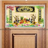 Tranh Decal Dán tường 3d Phòng thờ, bàn thờ mâm ngũ quả đầy đủ (có keo bóc sẵn)