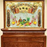 Tranh Decal Dán tường 3d Phòng thờ, bàn thờ mâm ngũ quả đầy đủ (có keo bóc sẵn)