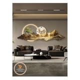 Đồng Hồ Tranh Điện LED Tranh Cửu Ngư núi rừng hùng Vĩ Có Điều Khiển Từ xa tự động treo tường phòng khách cao cấp..