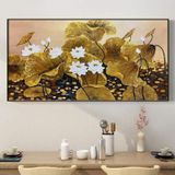 Tranh canvas treo tường hoa sen trắng khổ ngang 100 x 50cm Treo Phòng Decor Tường Phòng Khách