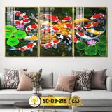 Tranh Decor Treo Tường Tráng Gương Bộ 3 Hoa Sen Cá Chép CHÂN THIỆN MỸ, Quà Khai Trương, Trang Trí Phòng Khách CSC-D3-002