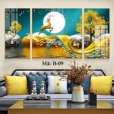 Bộ 3 Tranh Treo Tường Hươu Tài Lộc Tráng Gương Trang Trí Decor Phòng Khách Hợp Phong Thủy, Quà Tặng Tân Gia