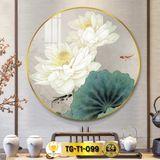 Tranh Tráng Gương Pha Lê Tròn CHÂN THIỆN MỸ, Decor Treo Tường Trang Trí Phòng Hoa Sen Trắng TG-T1-099