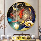 Tranh Tráng Gương Pha Lê Tròn CHÂN THIỆN MỸ, Decor Treo Tường Trang Trí Phòng Cá Chép Hoa Sen TG-T1-005