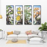 Bộ 4 Tranh Tứ Quý Tráng Gương Cao Cấp, Decor Trang Trí Phòng Khách Hợp Phong Thủy, Quà Tặng, Tranh Tết May Mắn, Tài Lộc